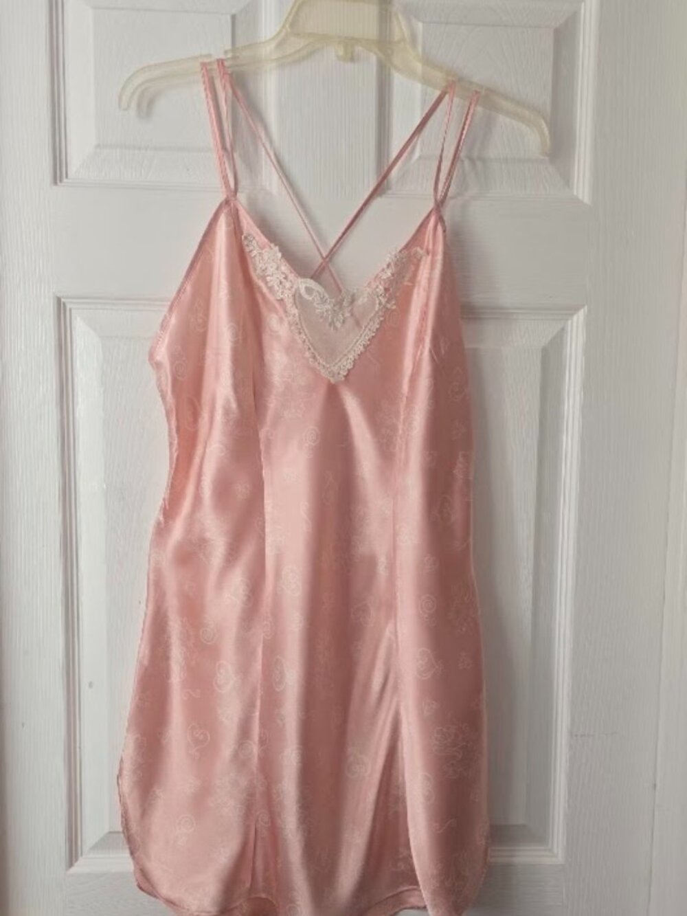 Vintage Cinema Etoile Rose Satin Chemise Negligee Medium Lace Y2K